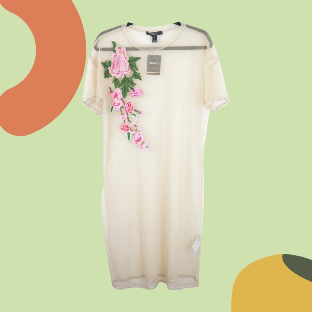 Long Embroidered Mesh Dress